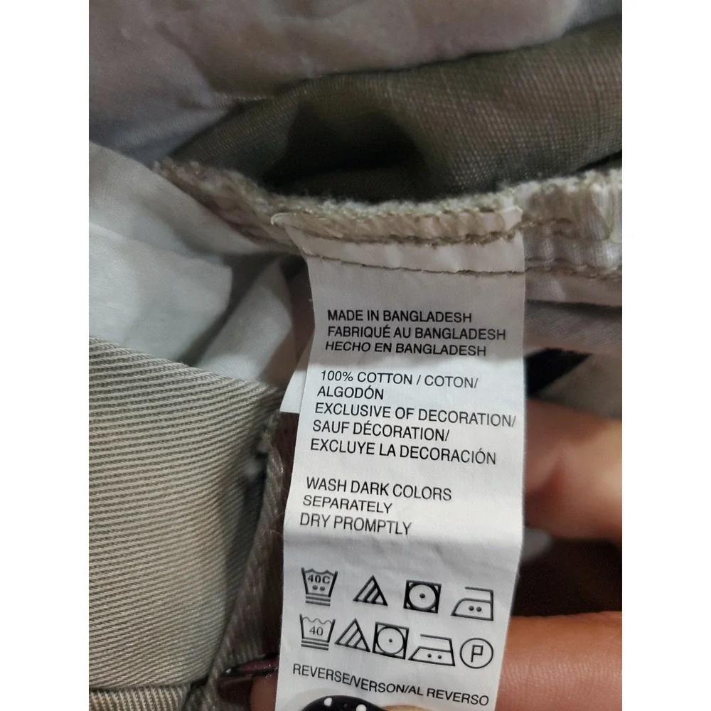 Izod Mens Tan Beige Khaki Chino Pants 34 X 34 Straight Fit Flat Front Cotton‎